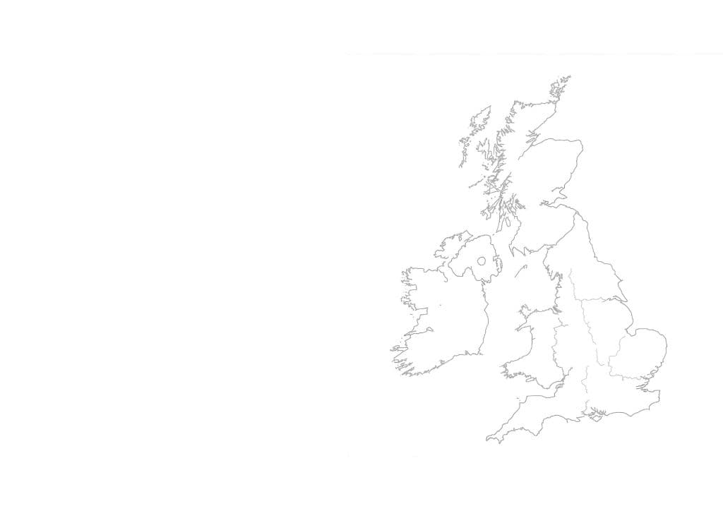 A line map of the United Kingdom and Ireland